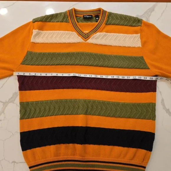 VTG A. Tagiano Y2K V-Neck Striped Cotton Sweater Green Orange Size Mens XL - Picture 8 of 10